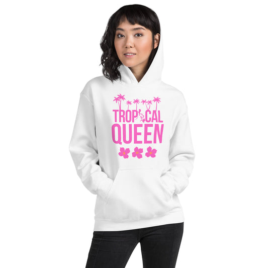 Tropical Queen Hoodie | White - Pink