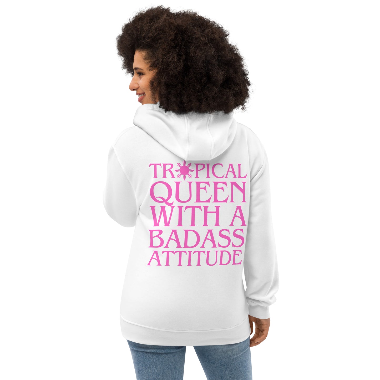 Tropical Queen/Badass Attitude Hoodie | White - Pink