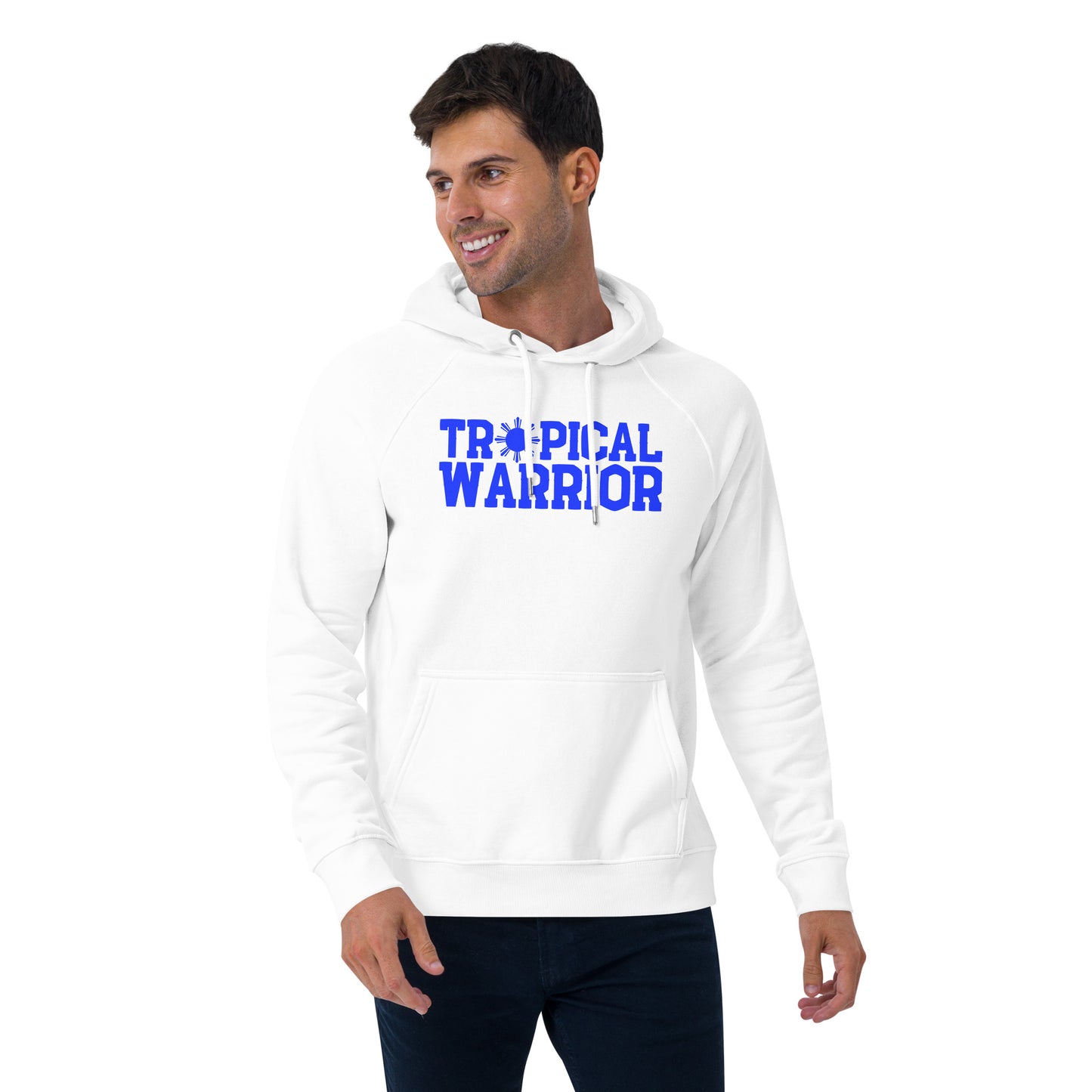 Tropical Warrior raglan hoodie | White - Blue