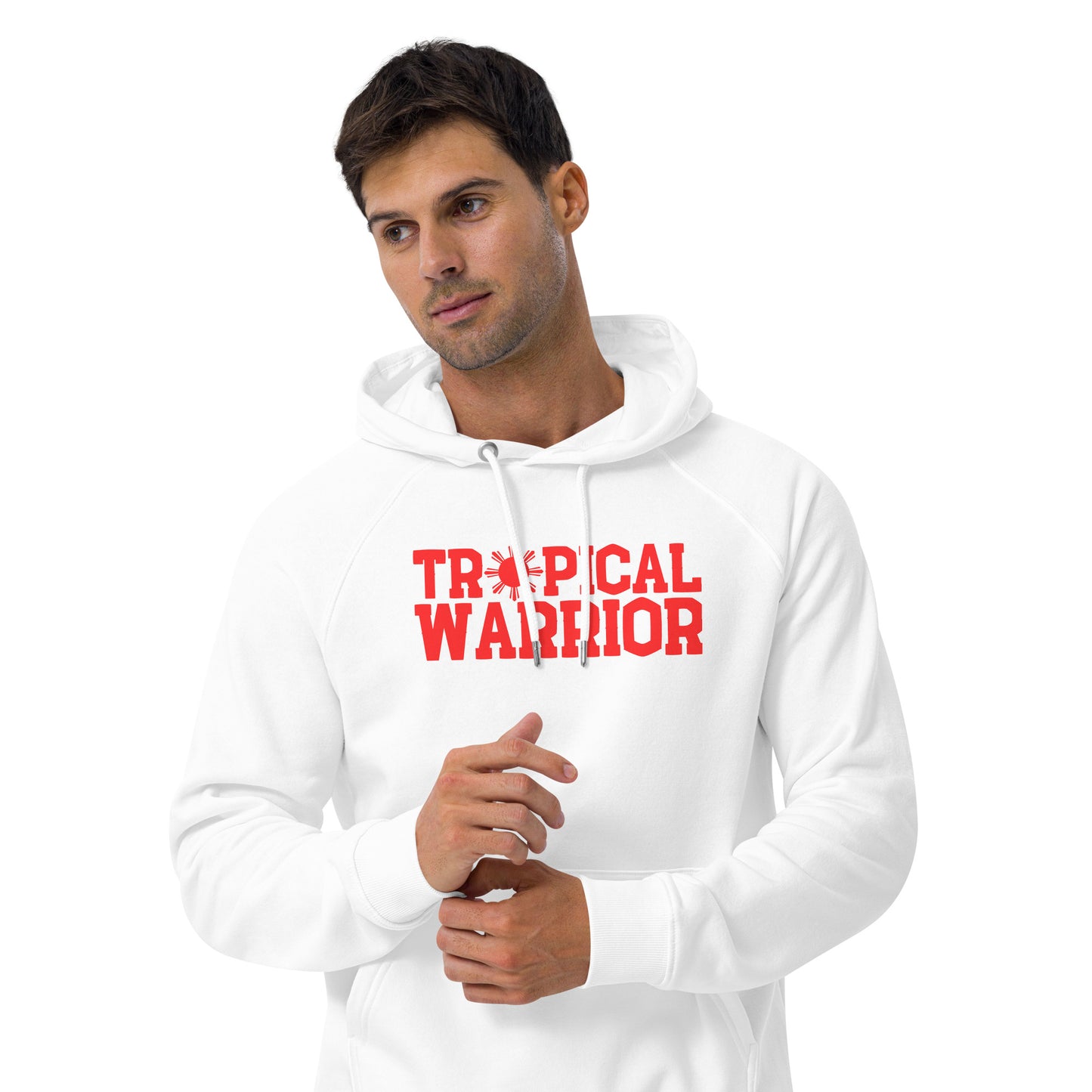 Tropical Warrior raglan hoodie | White - Red